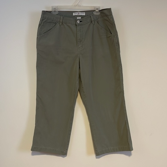 VTG Tommy Hilfiger Carpenter Pants 14 Green Crop ‘02 Y2K Olive Casual Loose Fit - Picture 1 of 16